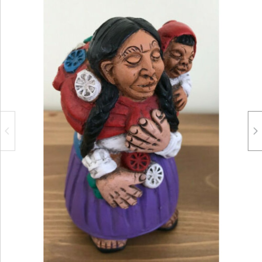 Mother & Child Ceramic Clay Pottery 4" Figurine Artisan Made in Merida Mexico